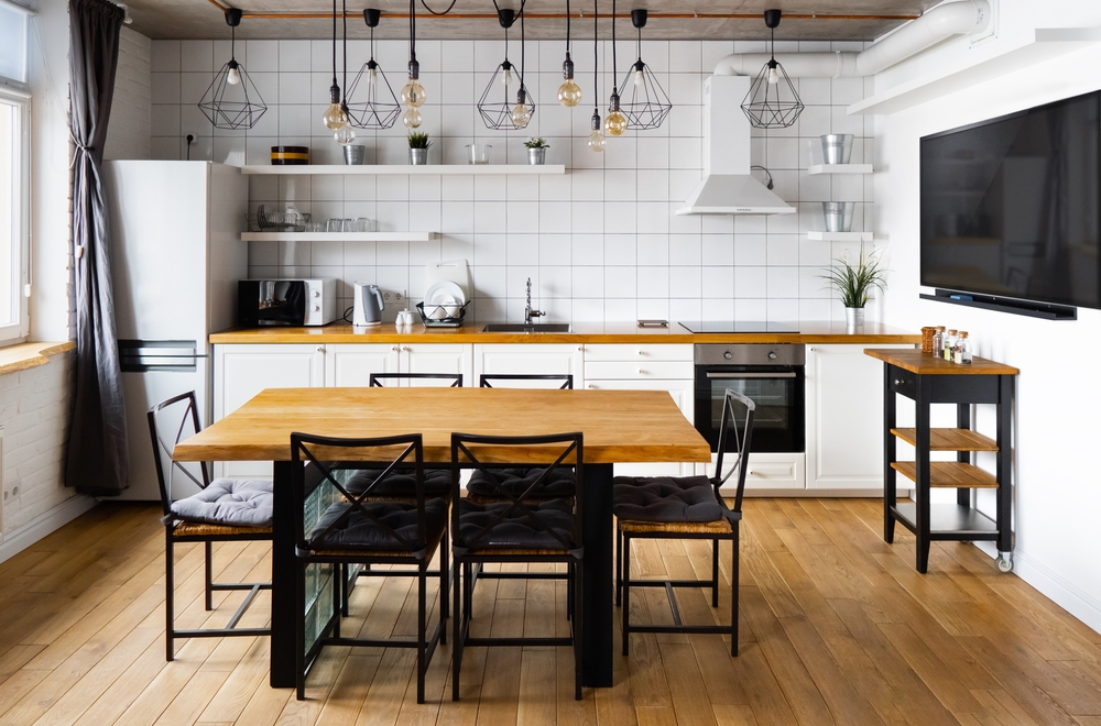 An,Eat-in,Kitchen,Interior,Design,In,Modern,Scandinavian,Style,With
